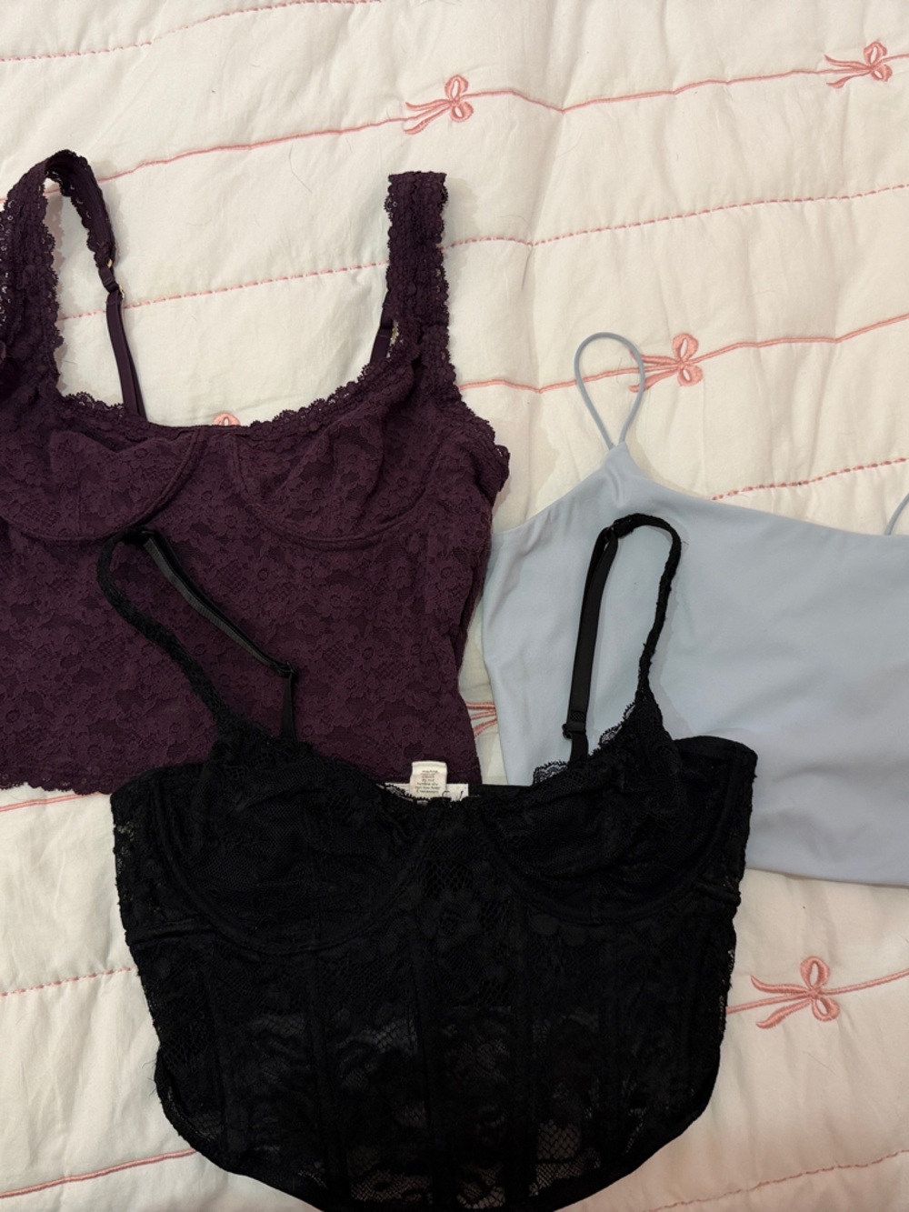 Lace Bralette Bundle - Plum, Black & Light Blue